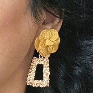 Gold Hoop Statement Earrings Yellow Rose Chunky Boho Dangle Floral 💖2/$30